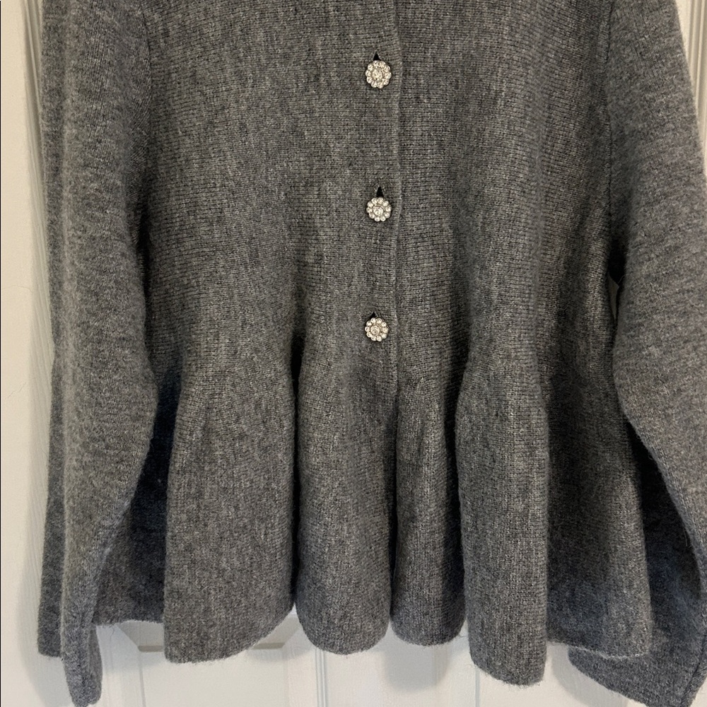 Anthropologie Maeve Rhinestone Flower Button Peplum Cardigan Sweater New Size 2X - Picture 8 of 13